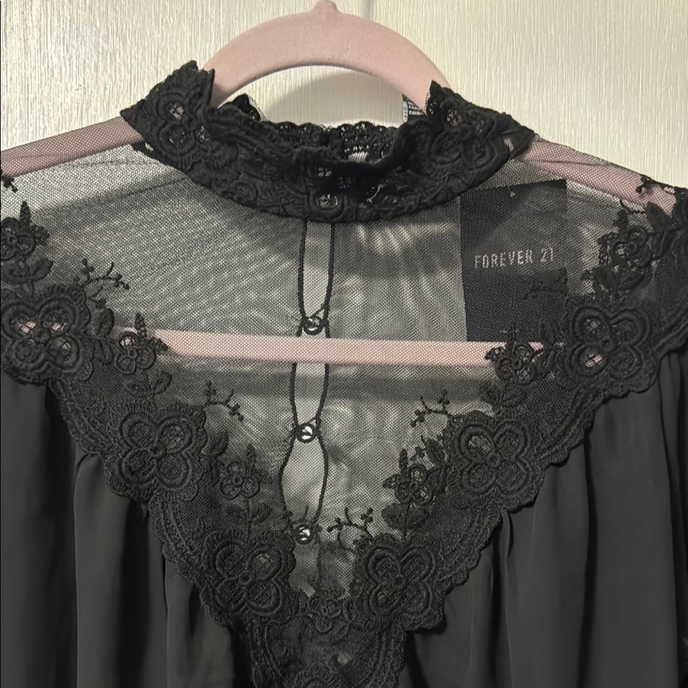 Forever 21 Black Lace Detail Blouse - Picture 2 of 5